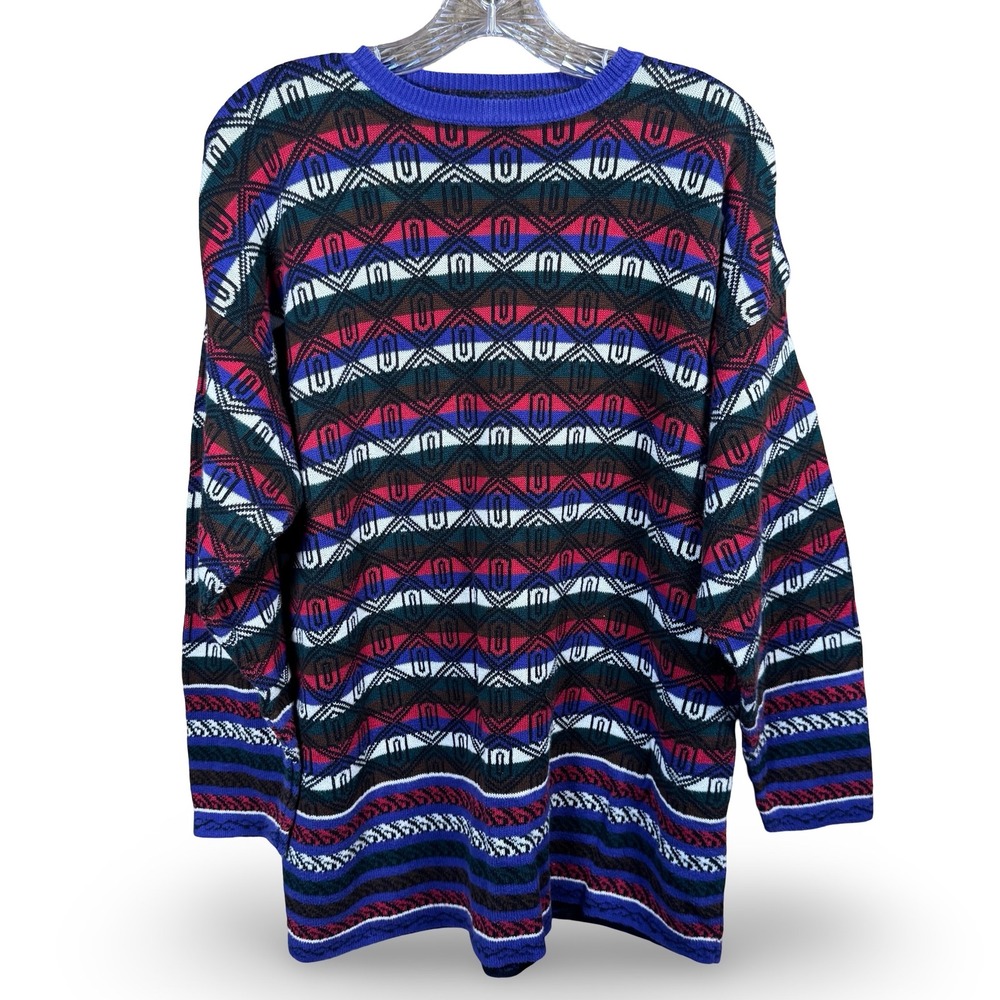 Vintage Style Coogi Aesthetic Sweater Oversized Knit Geometric Size XL Tagless